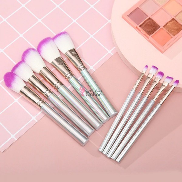 Pensule de Make-up 10 bucati Silver Laser Holografic Profesionale MKB13